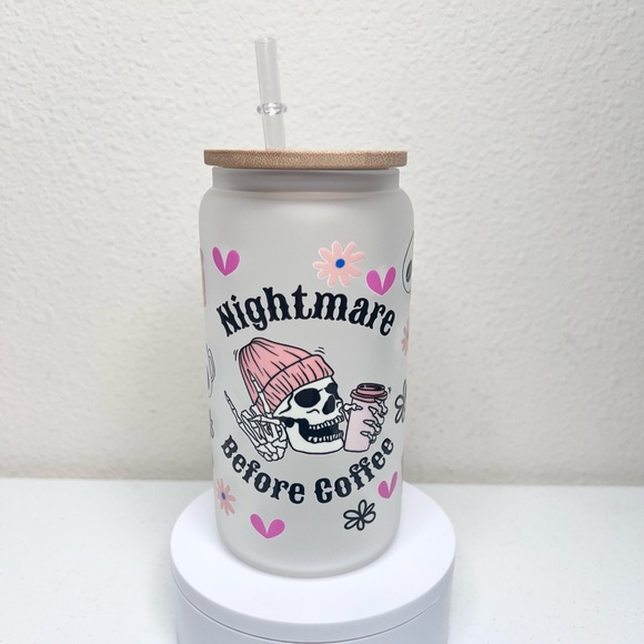 Nightmare Before Coffee Skeleton Handmade Libbey Glass Cup - Picture 5 of 5